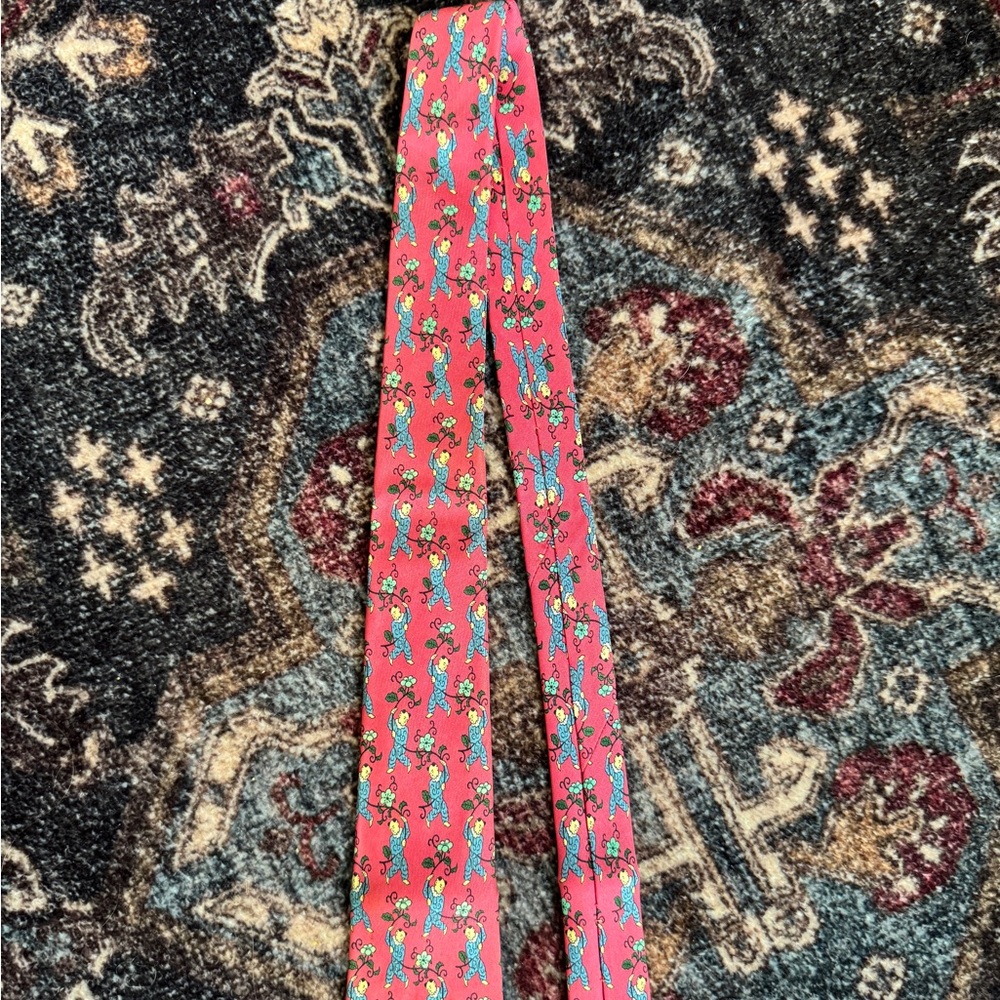Vintage Hermes Pink Tie with Playful Character and Flowers (7238 MA) - Picture 2 of 6